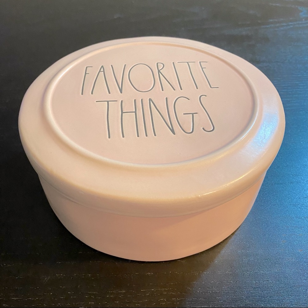 Rae Dunn “FAVORITE THINGS” trinket dish with lid - pink